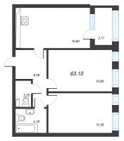 3 ккв (Евро) № 16 Корп.: 2 , Секция 2  в ЖК Кронфорт. Центральный