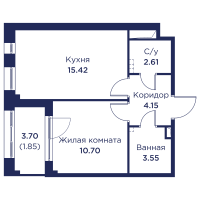 2 ккв (Евро) № 160 Корп.: 3 , Секция 8  в ЖК Кронфорт. Центральный