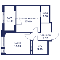1 ккв № 7 Корп.: 3 , Секция 1  в ЖК Кронфорт. Центральный
