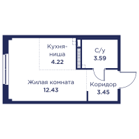 Студия № 55 Корп.: 3 , Секция 3  в ЖК Кронфорт. Центральный