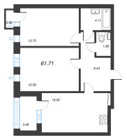 3 ккв (Евро) № 178 Корп.: 2 , Секция 8  в ЖК Кронфорт. Центральный