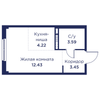 Студия № 47 Корп.: 3 , Секция 3  в ЖК Кронфорт. Центральный