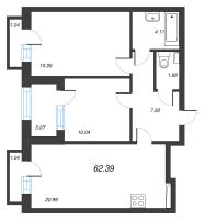 3 ккв (Евро) № 133 Корп.: 2 , Секция 6  в ЖК Кронфорт. Центральный