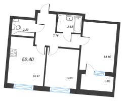 2 ккв № 4 Корп.: 2 , Секция 1  в ЖК Кронфорт. Центральный