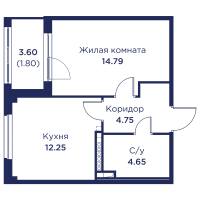 1 ккв № 95 Корп.: 3 , Секция 5  в ЖК Кронфорт. Центральный