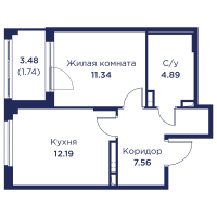 1 ккв № 103 Корп.: 3 , Секция 6  в ЖК Кронфорт. Центральный