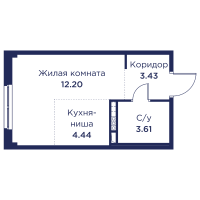 Студия № 46 Корп.: 3 , Секция 3  в ЖК Кронфорт. Центральный