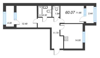 2 ккв № 128 Корп.: 2 , Секция 6  в ЖК Кронфорт. Центральный