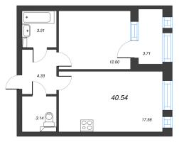 2 ккв (Евро) № 44 Корп.: 2 , Секция 3  в ЖК Кронфорт. Центральный