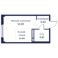 Студия № 38 Корп.: 3 , Секция 3  в ЖК Кронфорт. Центральный