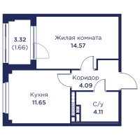 1 ккв № 88 Корп.: 3 , Секция 5  в ЖК Кронфорт. Центральный