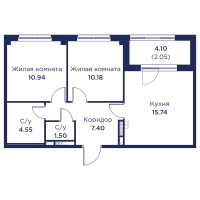 3 ккв (Евро) № 36 Корп.: 3 , Секция 2  в ЖК Кронфорт. Центральный