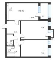 3 ккв (Евро) № 23 Корп.: 2 , Секция 2  в ЖК Кронфорт. Центральный