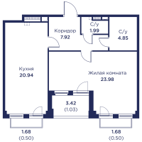 2 ккв (Евро) № 151 Корп.: 3 , Секция 7  в ЖК Кронфорт. Центральный