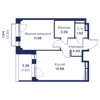 1 ккв № 121 Корп.: 3 , Секция 6  в ЖК Кронфорт. Центральный