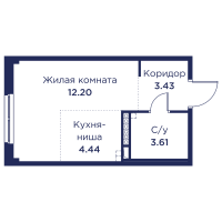 Студия № 54 Корп.: 3 , Секция 3  в ЖК Кронфорт. Центральный