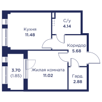 1 ккв № 2 Корп.: 3 , Секция 1  в ЖК Кронфорт. Центральный