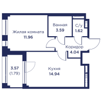 1 ккв № 107 Корп.: 3 , Секция 6  в ЖК Кронфорт. Центральный
