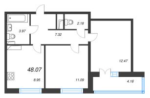 2 ккв № 47 Корп.: 1.1 , Секция 1  в ЖК Кронунг Янино