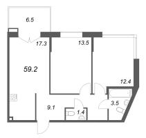 3 ккв (Евро) № 56 Корп.: 1 , Секция 2  в ЖК Кронунг ЮГ
