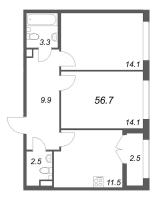 2 ккв № 106 Корп.: 1 , Секция 3  в ЖК Кронунг ЮГ