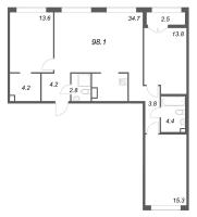 4 ккв (Евро) № 280 Корп.: 1 , Секция 7  в ЖК Кронунг ЮГ