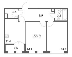 2 ккв № 339 Корп.: 1 , Секция 8  в ЖК Кронунг ЮГ
