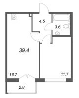 2 ккв (Евро) № 557 Корп.: 1 , Секция 14  в ЖК Кронунг ЮГ