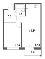 2 ккв (Евро) № 429 Корп.: 1 , Секция 11  в ЖК Кронунг ЮГ