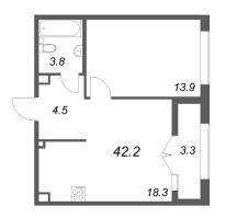 2 ккв (Евро) № 349 Корп.: 1 , Секция 9  в ЖК Кронунг ЮГ