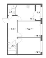 2 ккв № 390 Корп.: 1 , Секция 10  в ЖК Кронунг ЮГ
