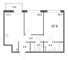 3 ккв (Евро) № 171 Корп.: 1 , Секция 5  в ЖК Кронунг ЮГ