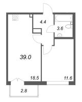 2 ккв (Евро) № 228 Корп.: 1 , Секция 6  в ЖК Кронунг ЮГ
