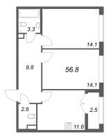 2 ккв № 307 Корп.: 1 , Секция 8  в ЖК Кронунг ЮГ