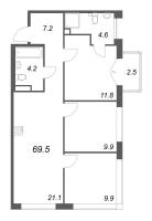 4 ккв (Евро) № 193 Корп.: 1 , Секция 5  в ЖК Кронунг ЮГ