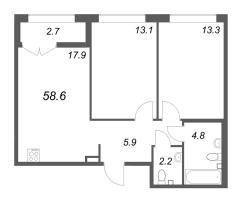 3 ккв (Евро) № 456 Корп.: 1 , Секция 12  в ЖК Кронунг ЮГ