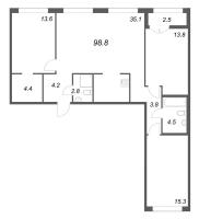 4 ккв (Евро) № 265 Корп.: 1 , Секция 7  в ЖК Кронунг ЮГ