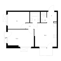 2 ккв № 1.2.1 Корп.: 1.1 , Секция 1  в ЖК Кудровский парк