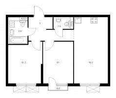 3 ккв (Евро) № 1.2.7 Корп.: 3.1 , Секция 1  в ЖК Кудровский парк