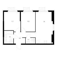 3 ккв (Евро) № 1.9.2 Корп.: 2.2 , Секция 1  в ЖК Кудровский парк