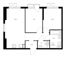 3 ккв (Евро) № 1.14.11 Корп.: 3.2 , Секция 1  в ЖК Кудровский парк