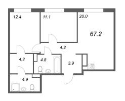 3 ккв (Евро) № 244 Корп.: 2 , Секция 5  в ЖК Куинджи