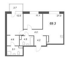 3 ккв (Евро) № 363 Корп.: 2 , Секция 6  в ЖК Куинджи