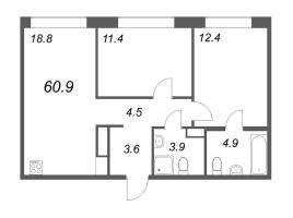 3 ккв (Евро) № 477 Корп.: 2 , Секция 8  в ЖК Куинджи