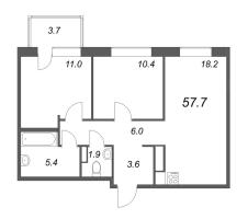 3 ккв (Евро) № 354 Корп.: 2 , Секция 6  в ЖК Куинджи