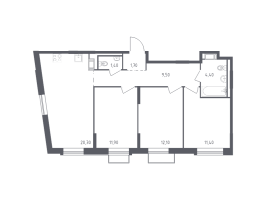 4 ккв (Евро) № 11 Корп.: 2 , Секция 1  в ЖК Курортный Квартал