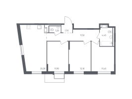 4 ккв (Евро) № 53 Корп.: 2 , Секция 1  в ЖК Курортный Квартал