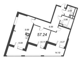 3 ккв (Евро) № 295 Корп.: 581 , Секция 5  в ЖК Курортный Квартал