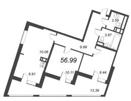 3 ккв (Евро) № 267 Корп.: 581 , Секция 5  в ЖК Курортный Квартал