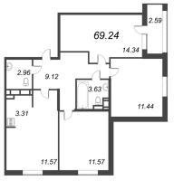 3 ккв № 65 Корп.: 582 , Секция 2  в ЖК Курортный Квартал